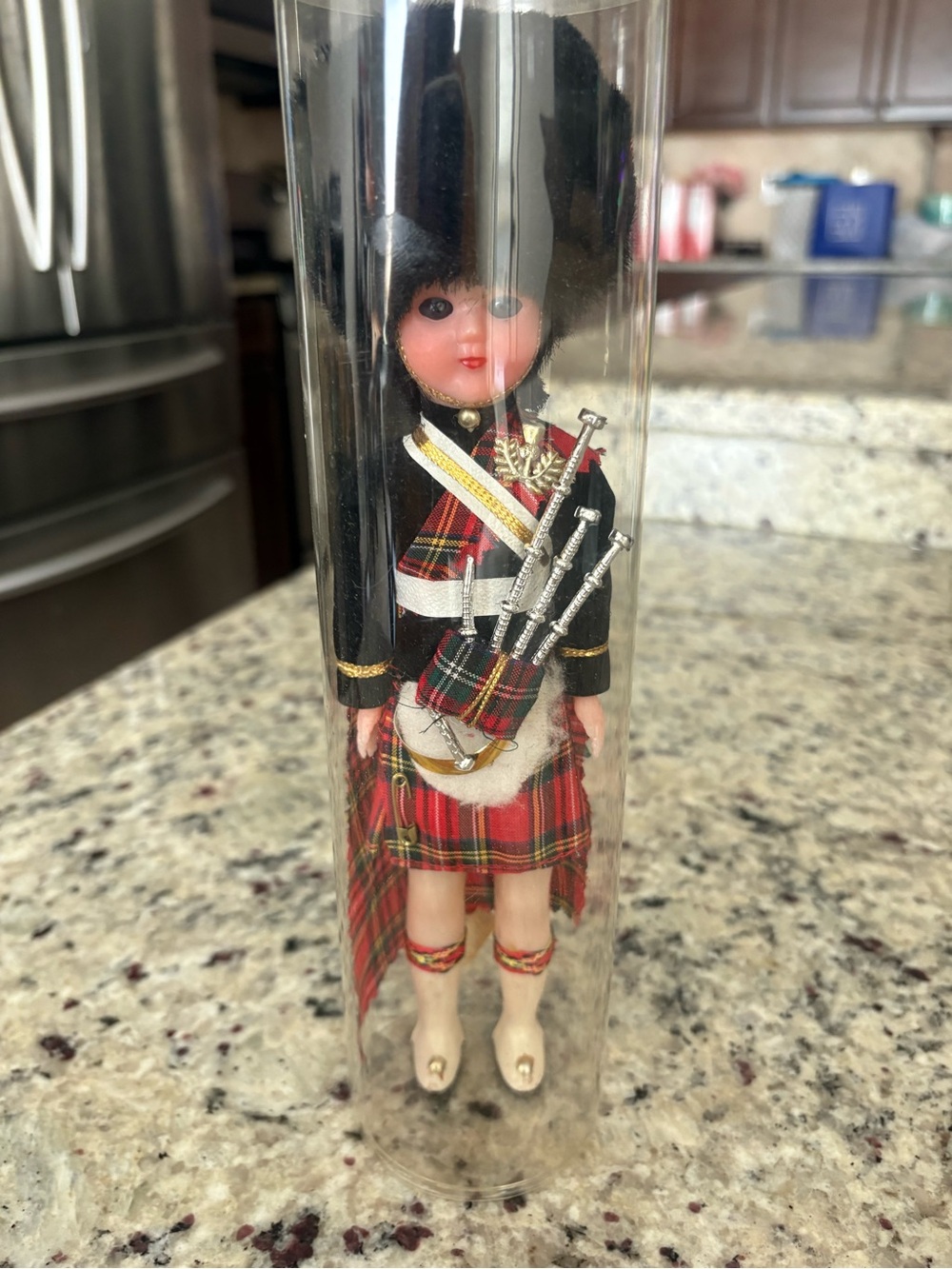 Vintage Scottish collectible souvenir doll in original tube packaging